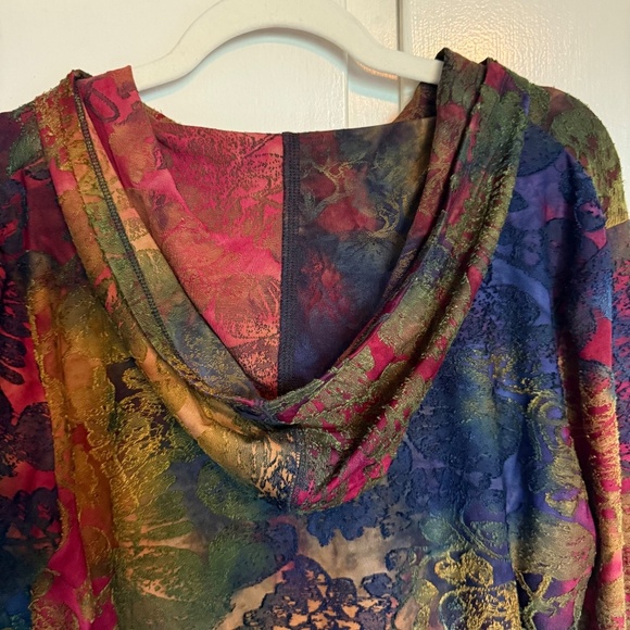 Kamana Multi Color Textured Zip Up Lightweight Jacket Hood Large Art to Wear - Picture 9 of 13